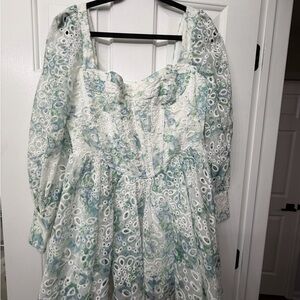 Bardot White and Green Lace Dress